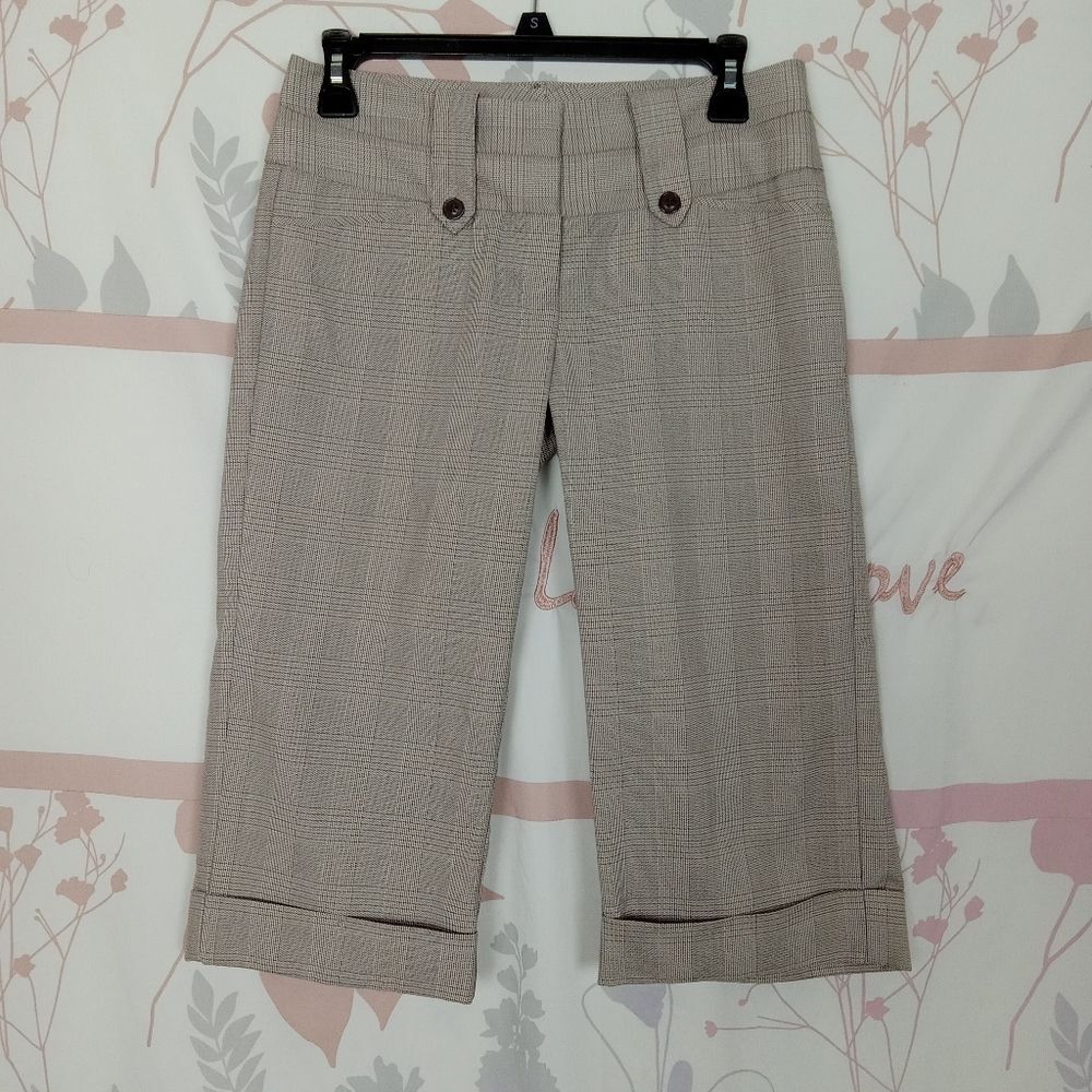 Ellemenno Women's Cropped Dress Pants Brown Tan Cuffed Size 5